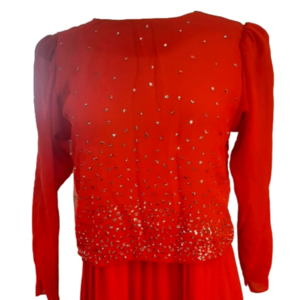 Darling 1970s Vintage/Retro Red Flounce Dress with Silver Sparkle Accent
